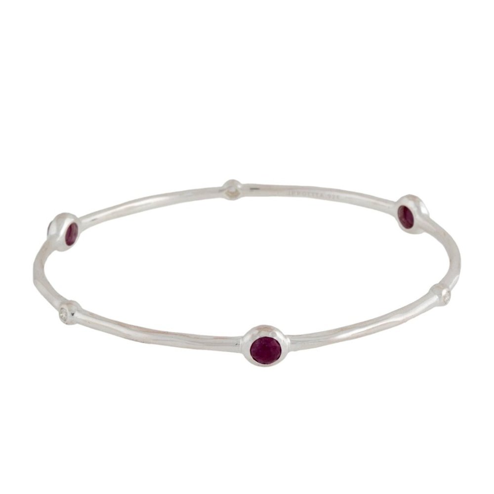 IPPOLITA RAIR RUBY& DIAMOND STERLING SILVER 925 LOLLIPOP STATION BANGLE BRACELET